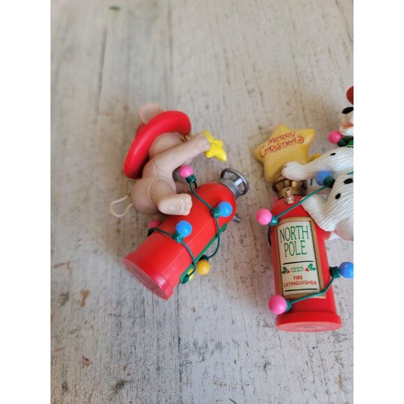 Vintage firefighter mouse Dalmatian fire extinguisher ornament Xmas set - Picture 3 of 8